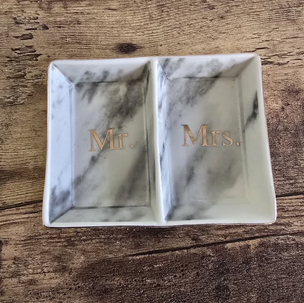Mr and Mrs Marble Gold Ring Dish